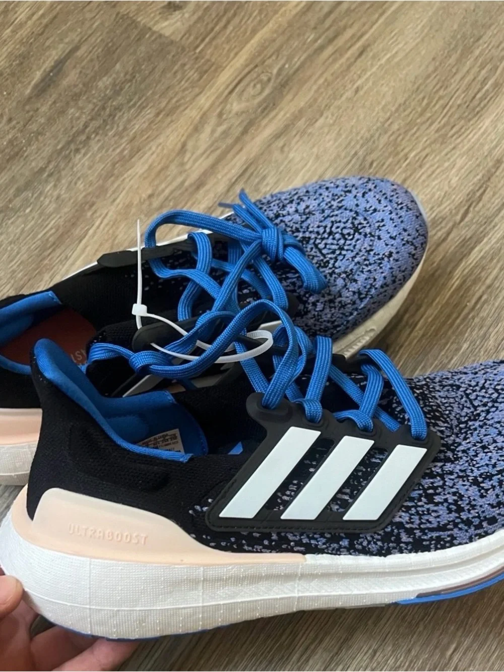 adidas  Blue Knit Running Sneakers with White Three Stripes